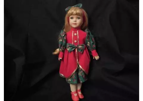 Porcelain Doll, Blond Hair, Holiday Outfit